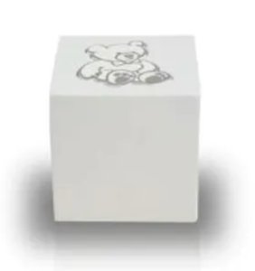 A white infant cremation urn by Angels Urned